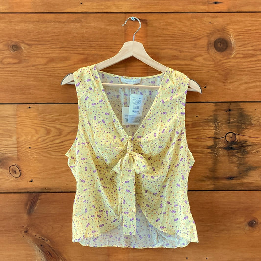 Favorite Daughter Yellow Floral Silk Gwen Tie Tank Top - Size L - NEW - 0417DL