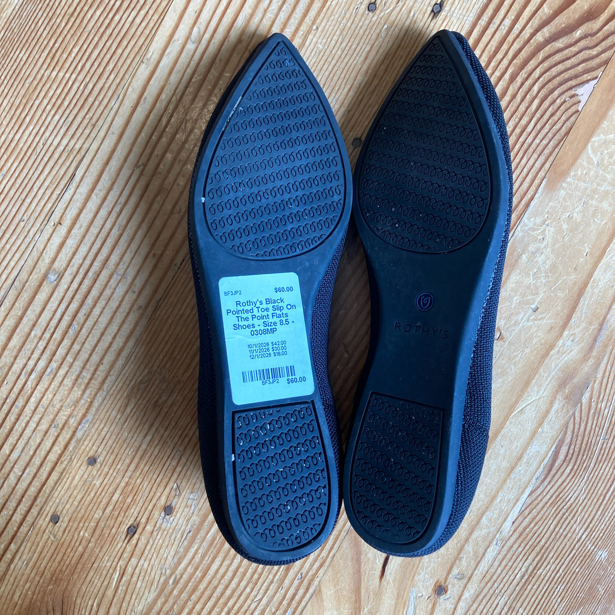Rothy's Black Pointed Toe Slip On The Point Flats Shoes - Size 8.5 - 0308MP