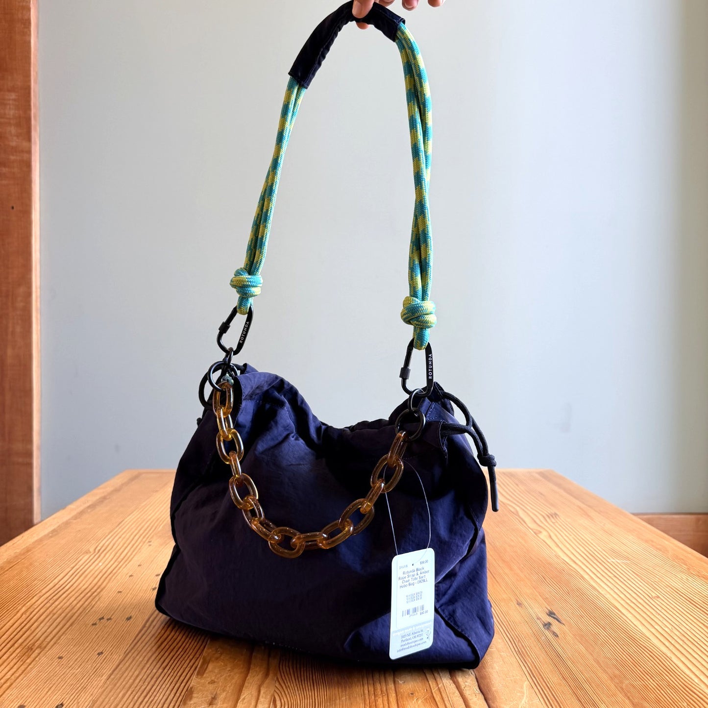 Rotunda Black Rope Strap & Amber Chain Tote Sant Hobo Bag - 0929LL