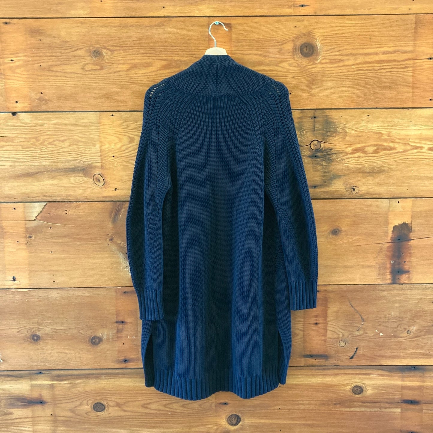 Repeat Navy Blue Ribbed Cotton Long Cardigan Sweater - Size M - 4427SC