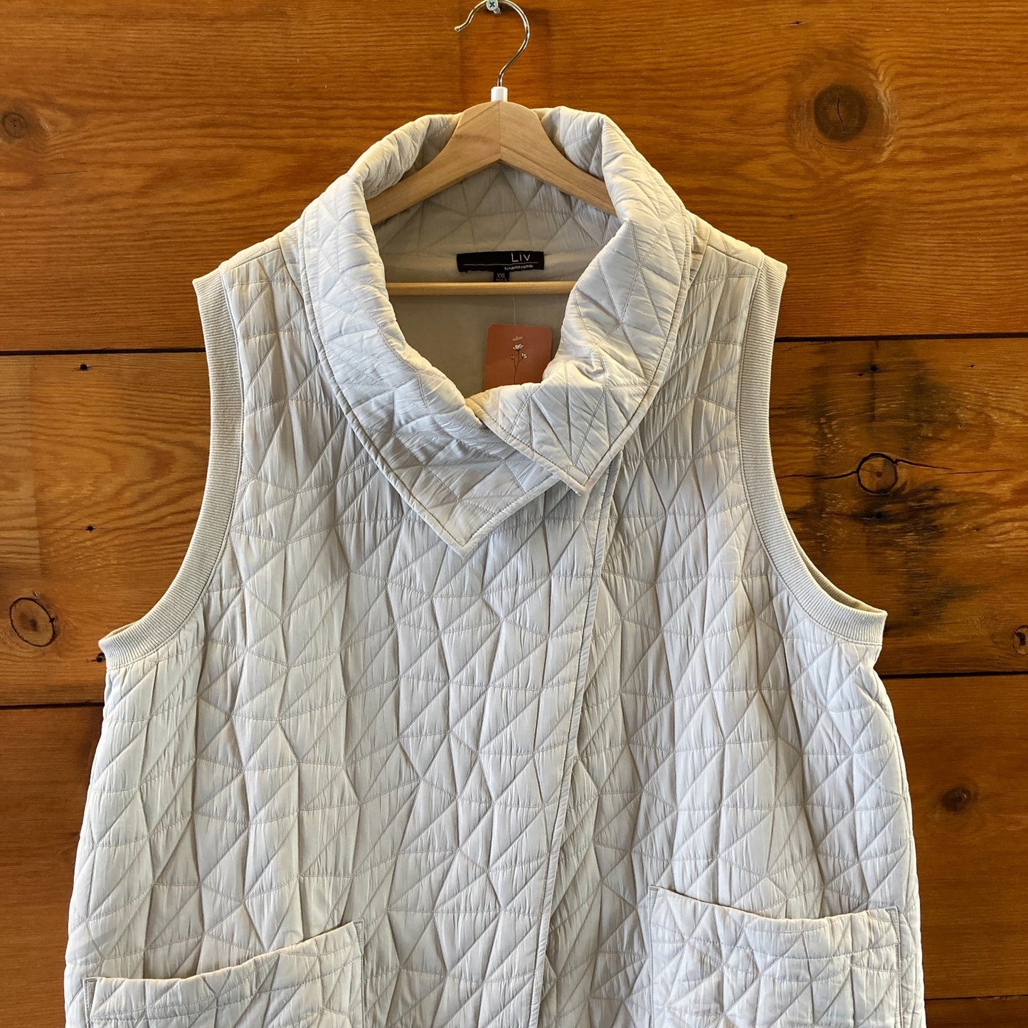 XXL - Liv by Habitat Light Gray Quilted Sleeveless Asymmetric Button Vest 0217RC