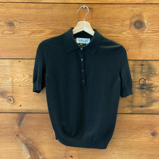 Callas Milano Black Cheetah Print Back Short Sleeve Sweater - Size XS - 1202NB
