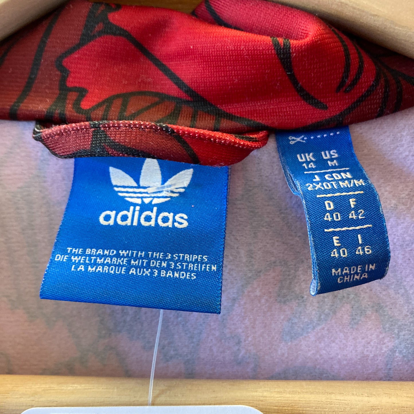 Adidas Red Rose Print Zip Front Sweatshirt Track Jacket - Size M - 0104AB