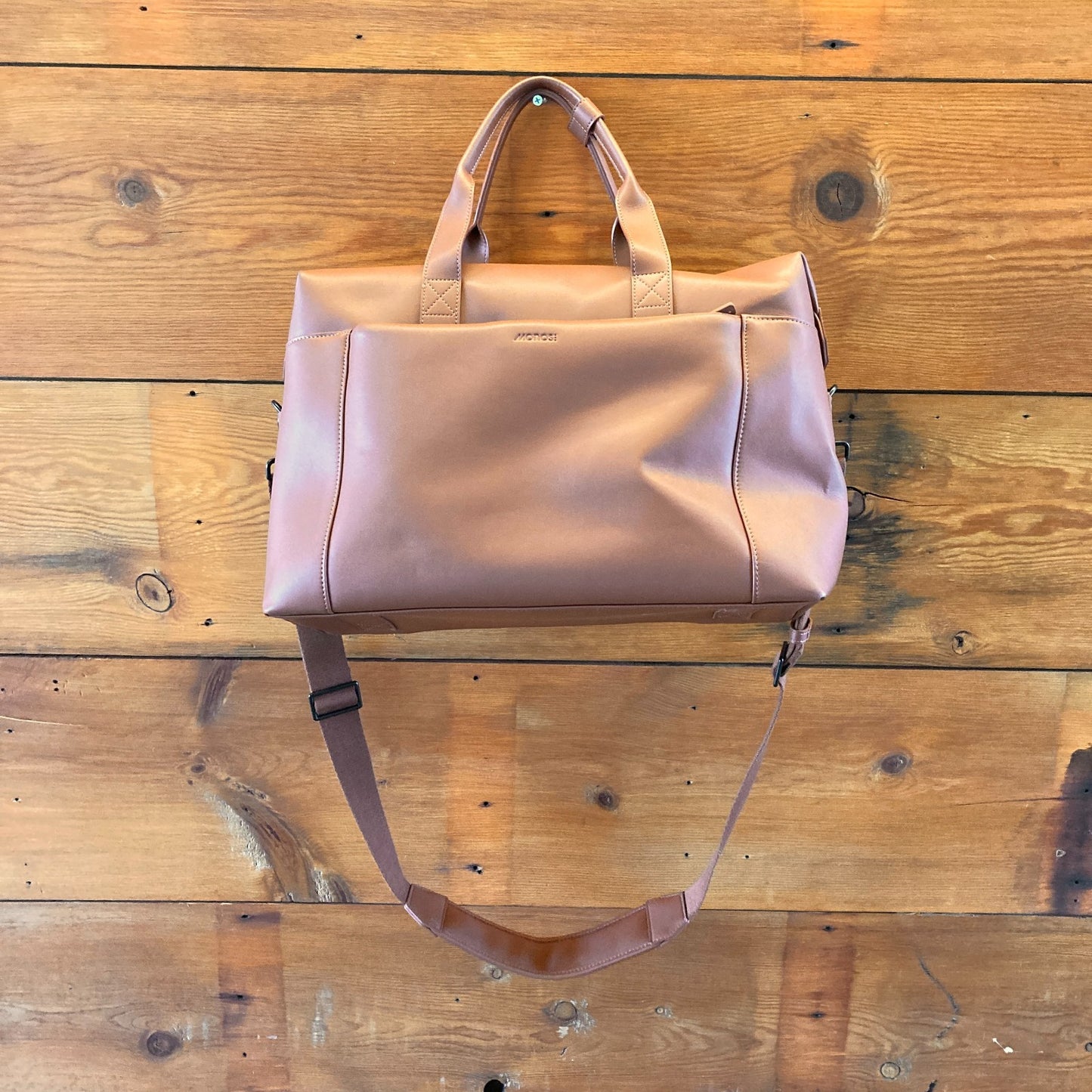 Monos $260 Brown Vegan Leather Metro Duffle Travel Gym Bag - NEW - 1122KP