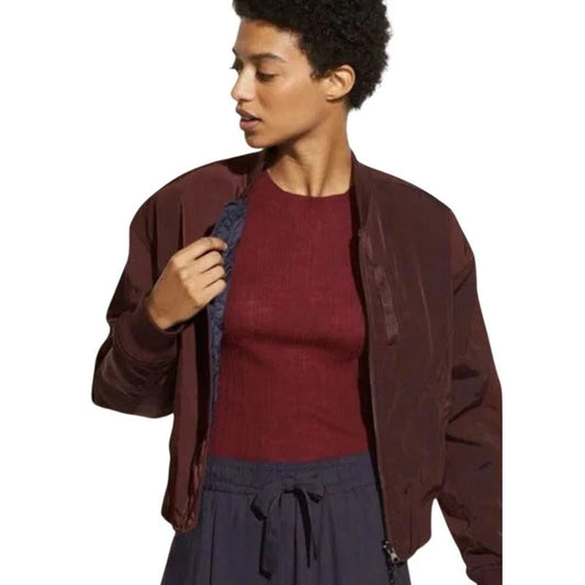 L - Vince Navy & Burgundy Quilted Reversible Zip Up Bomber Jacket 0123MP