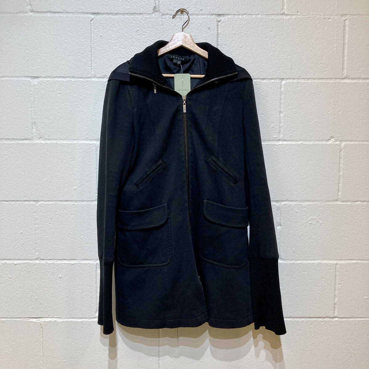 Theory Black Paxton Zip Front Detachable Hood Lined Jacket - Size L - 0607IL