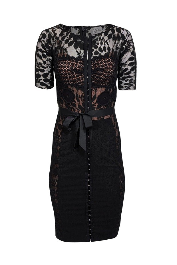 0 - Beguile Byron Lars Black Lace Carissima Fitted Pencil Dress 0308LS