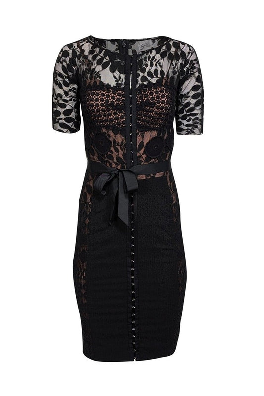 0 - Beguile Byron Lars Black Lace Carissima Fitted Pencil Dress 0308LS