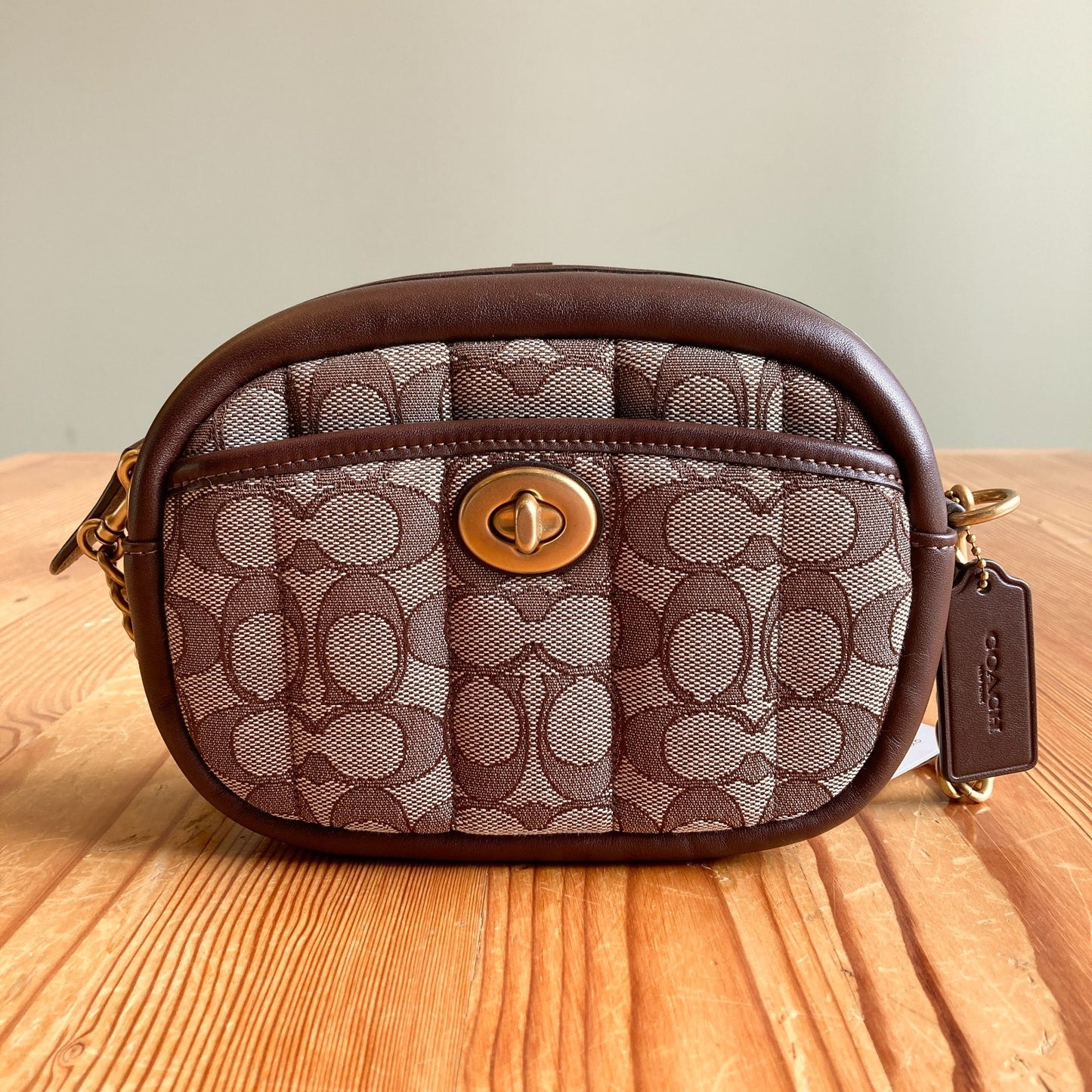 Coach Brown Signature Jacquard Quilted Small Camera Crossbody Bag - 0422MH