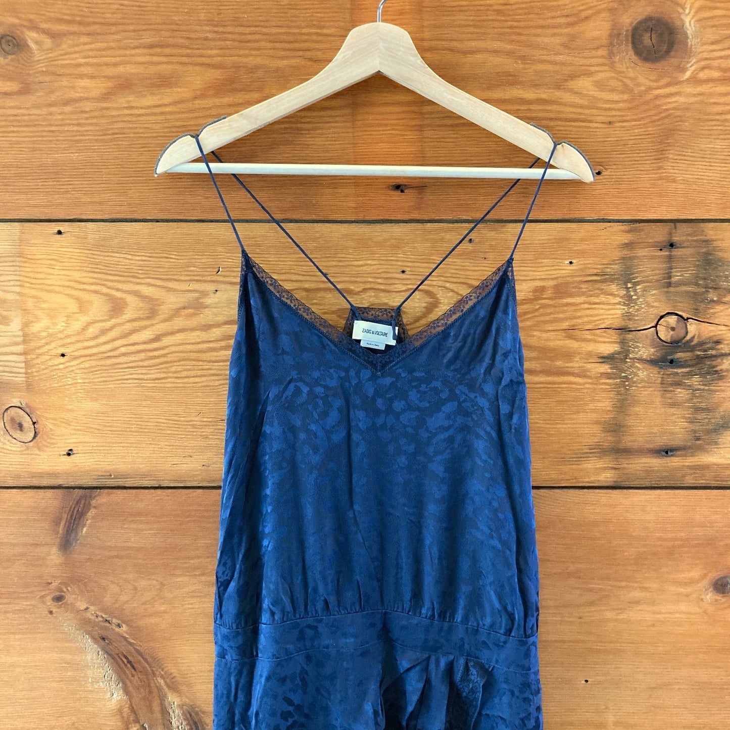 Zadig & Voltaire Navy Blue Silk Jacquard Rixi Slip Dress - Size L - NEW - 0417DL