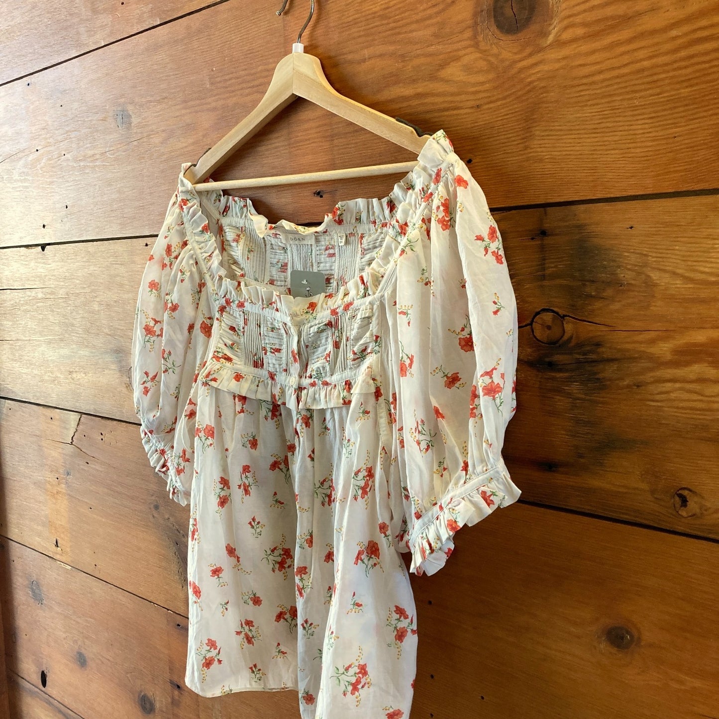 Doen White Floral Cotton Short Sleeve Organic Blouse Top - Size XXL - 0426KH
