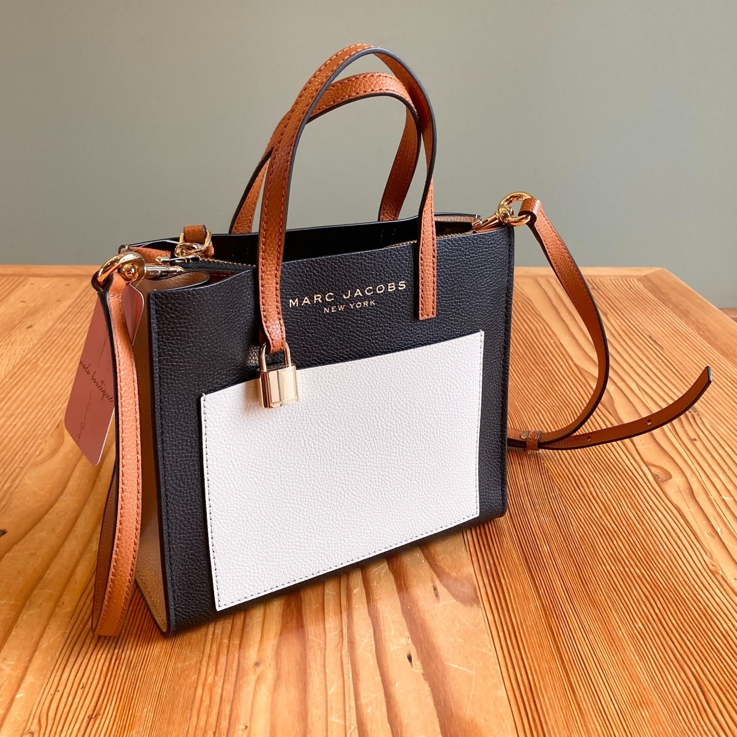 Marc Jacobs Colorblock Black White Mini Grind Leather Tote Bag Purse 0210AM