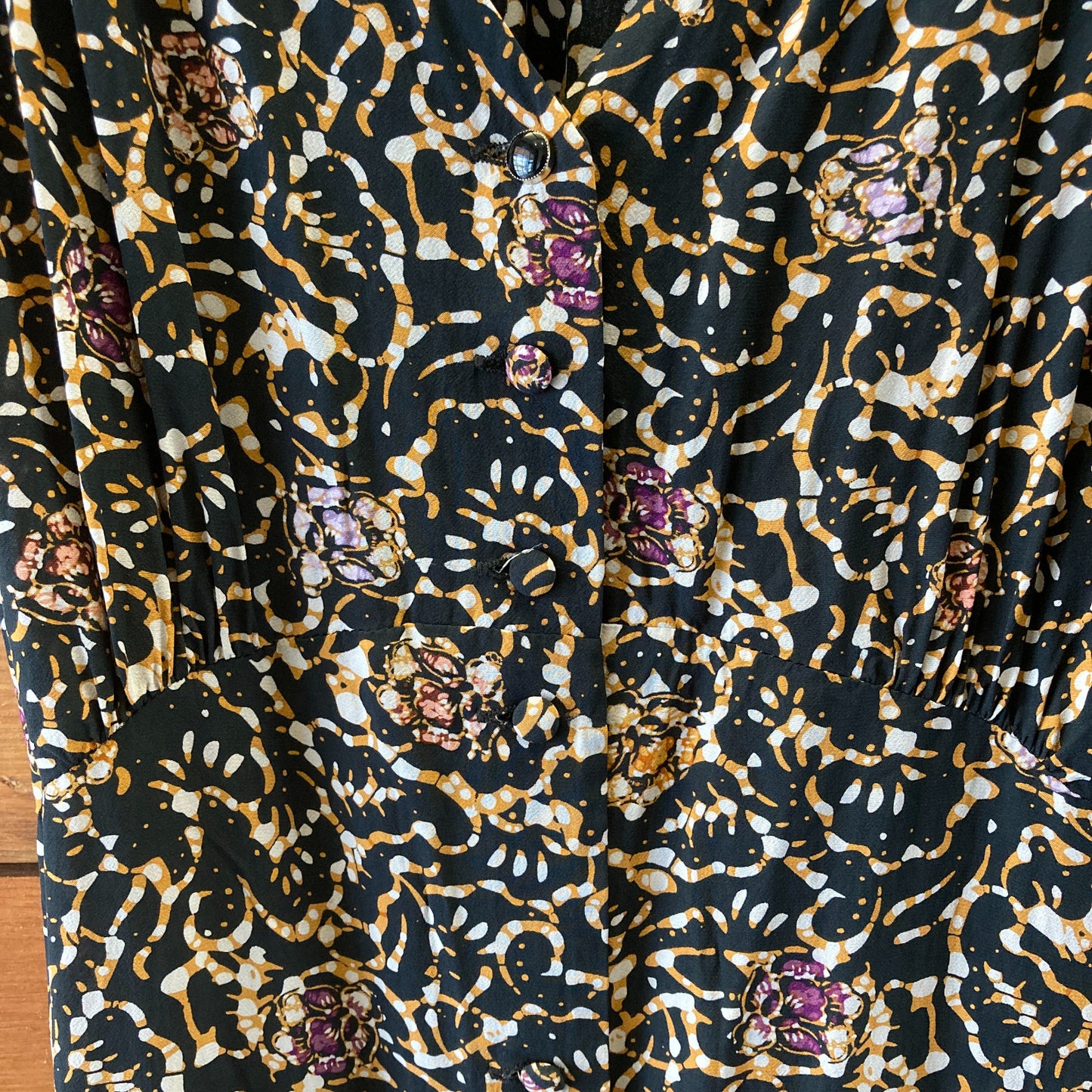 Sessun Black Brown Floy Joy Print Claudia Short Sleeve Dress - Size S - 0813CP