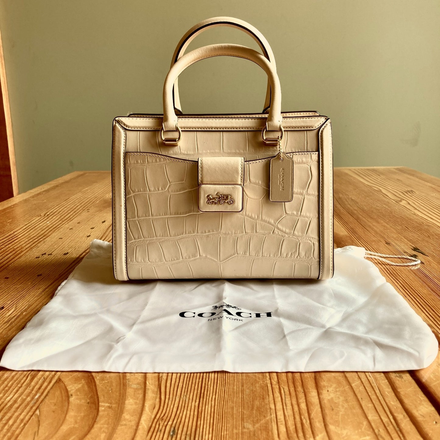 Coach NEW $598 Ivory Crocodile Embossed Grace Carryall Bag - 0731LR