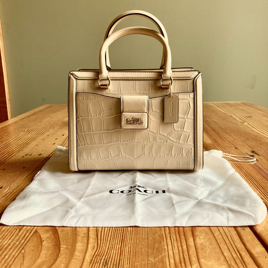 Coach NEW $598 Ivory Crocodile Embossed Grace Carryall Bag - 0731LR