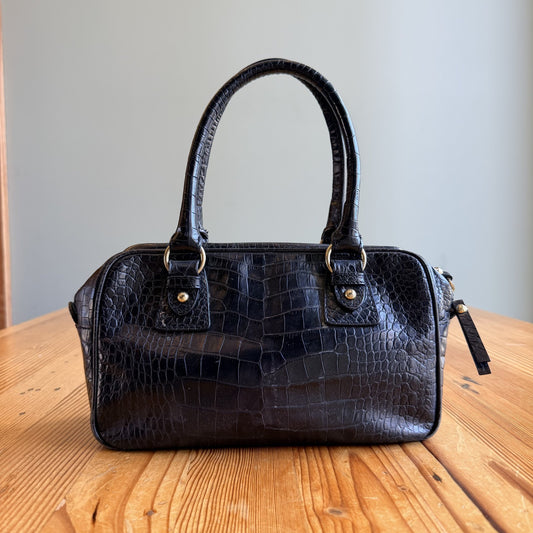 MaxMara Black Croc Embossed Vintage Leather Top Handle Zip Top Bag - 1022SW