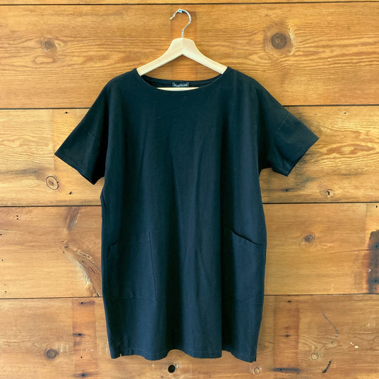 Eileen Fisher Black Short Sleeve Lagenlook Shift Dress - Size S - 0222BT