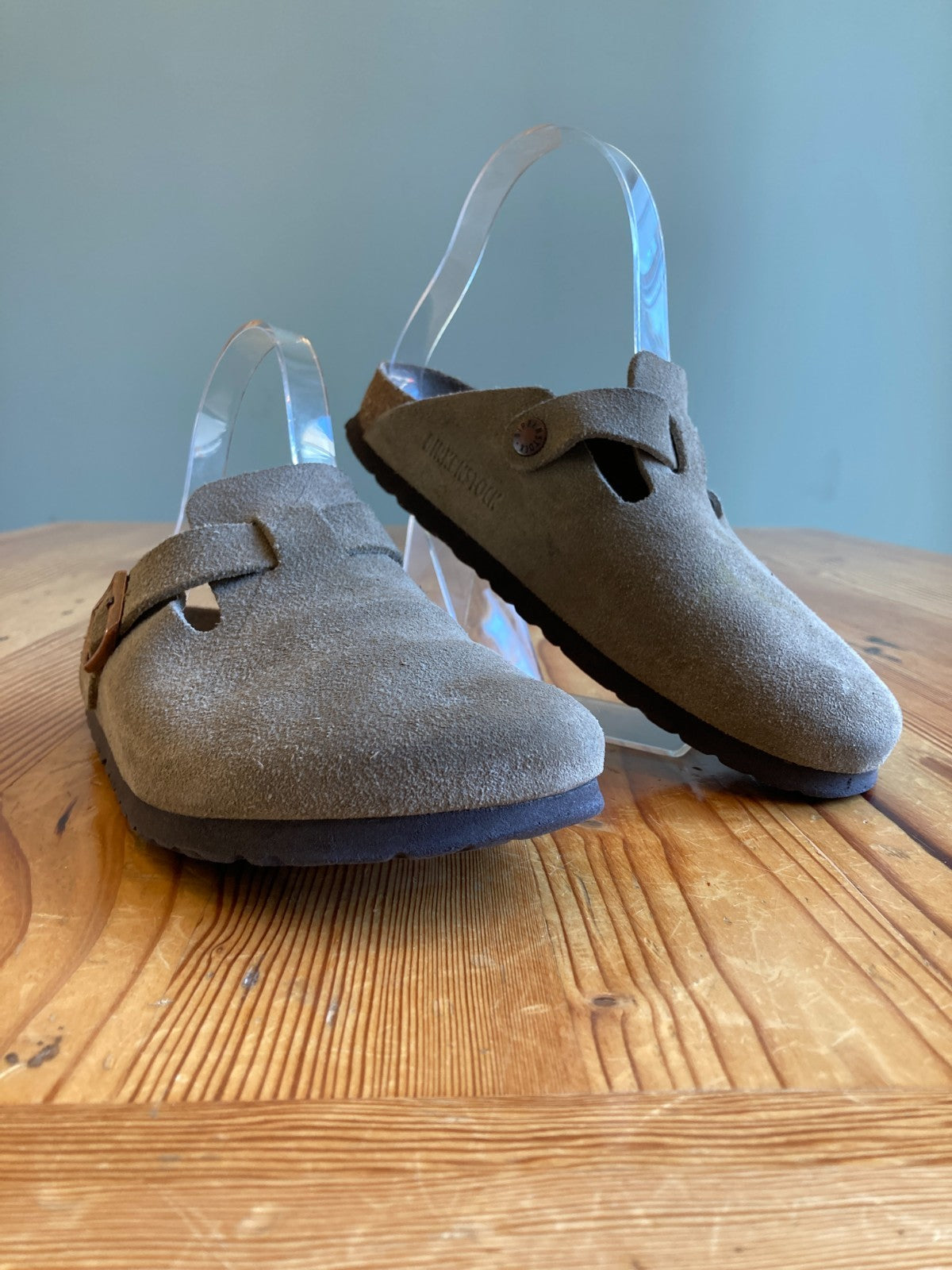Birkenstock Taupe Gray Suede Slip On Boston Mules Shoes - Size 36 / 6 - 0312IG