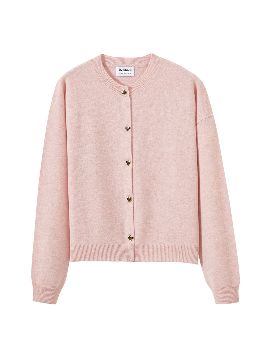 27 Miles $300 Blush Pink Heart Button Chiara Cashmere Sweater - Size M - 0930AC