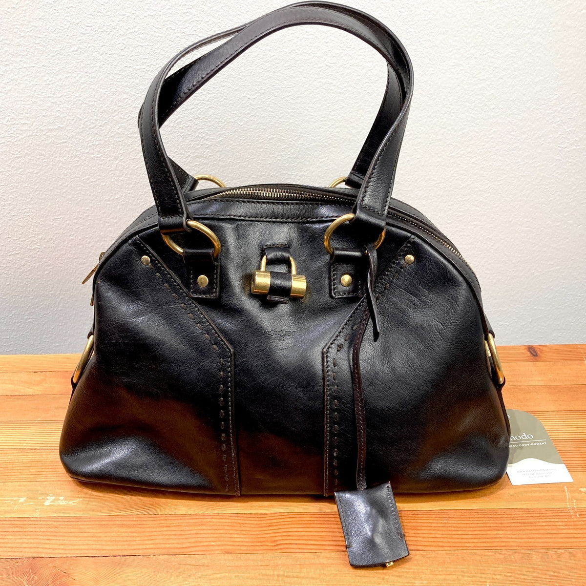 Yves Saint Laurent Black Leather Muse Rive Gauche Satchel Purse Bag - 1017SC