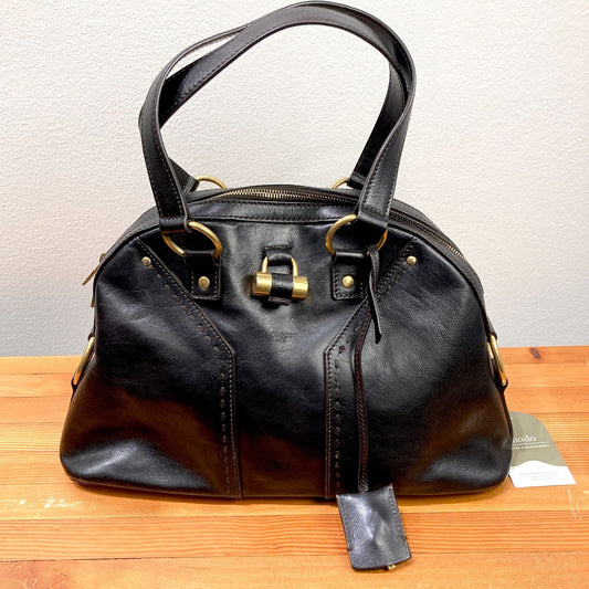 Yves Saint Laurent Black Leather Muse Rive Gauche Satchel Purse Bag - 1017SC