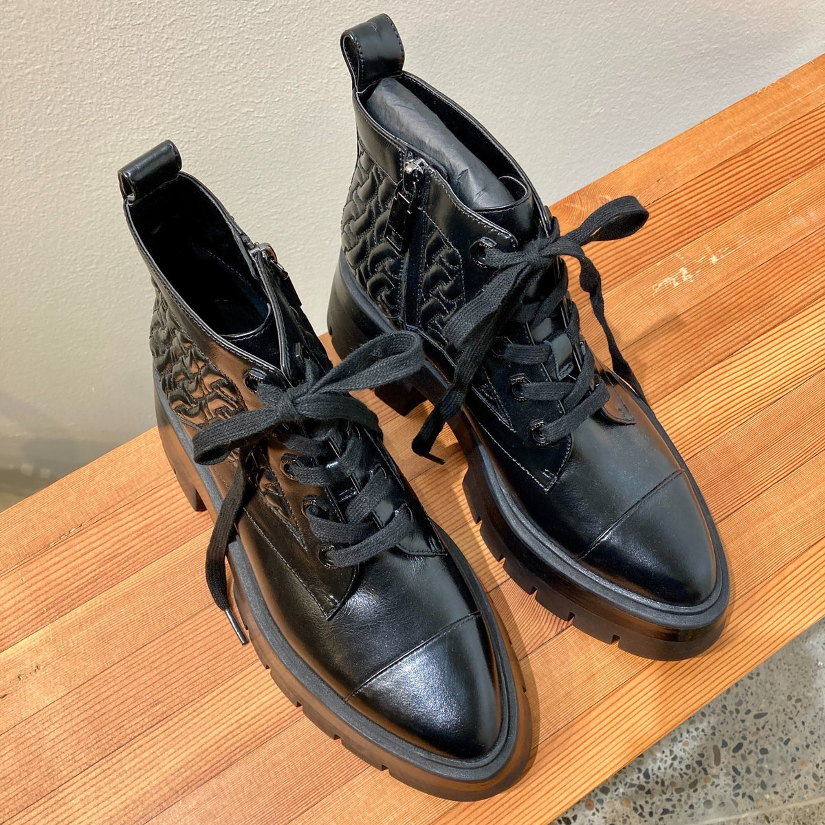 Rebecca Minkoff Black Quilted Leather Combat Platform Boots  - Size 8 - 0607IL