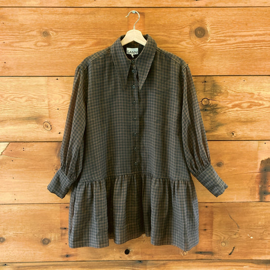 Ganni $325 Brown & Black GIngham Organza Mini Dress - Size XS - 0121LC