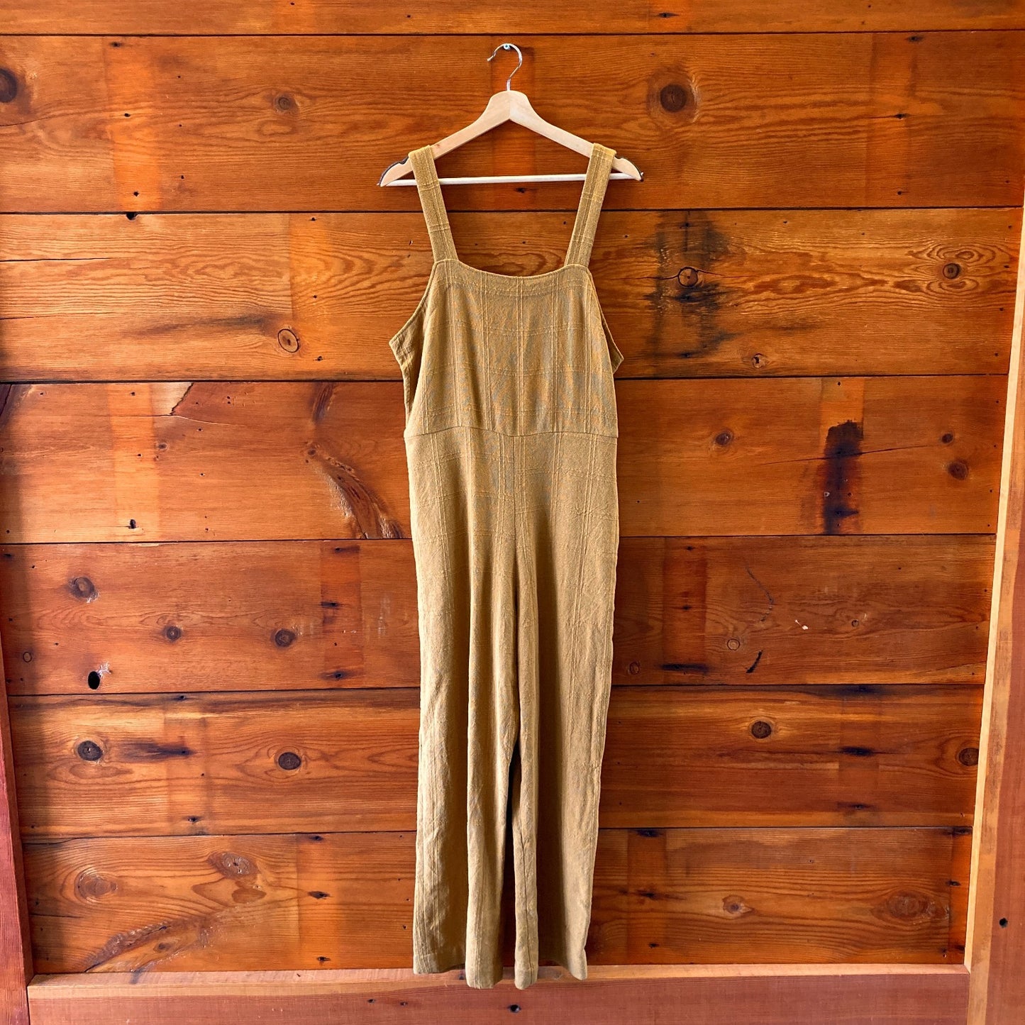 S - Anda Mustard Brown Handmade Linen Sleeveless Jumpsuit Outfit 0312IG