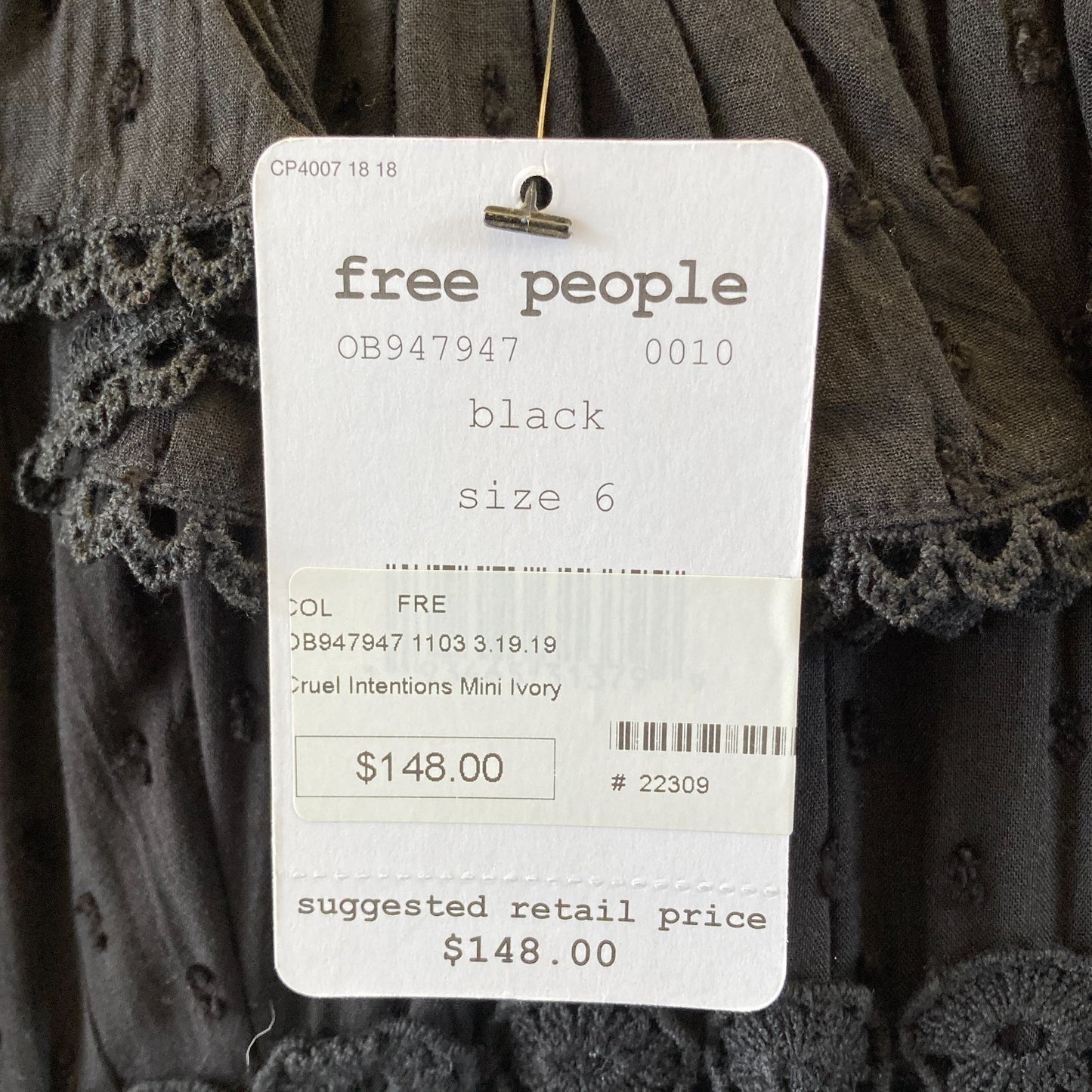 Free People NEW $148 Black Cruel Intentions Mini Dress - 0203DE