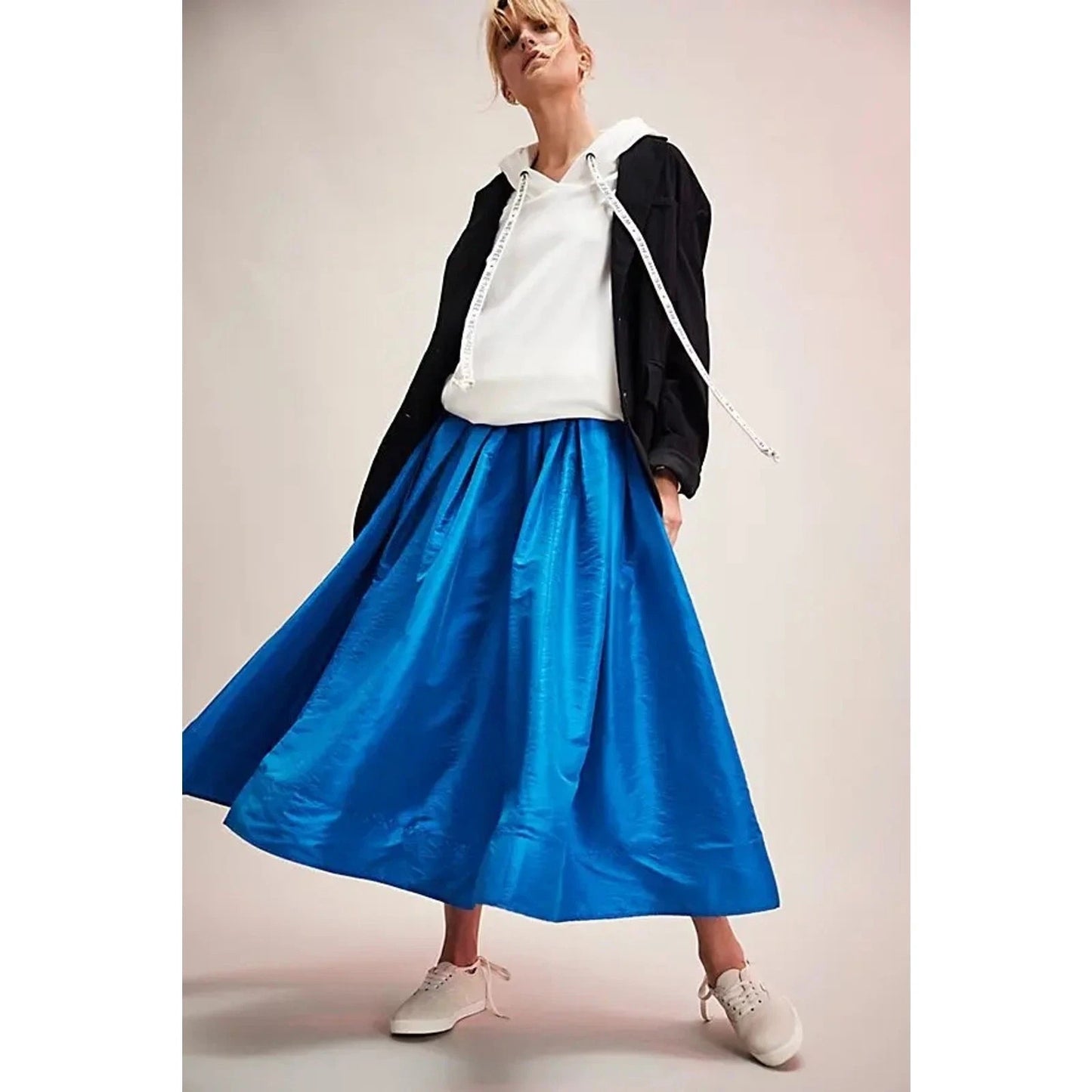 Free People Lake Victoria Blue Pleated Emilia Maxi Skirt - Size M - 0304AR