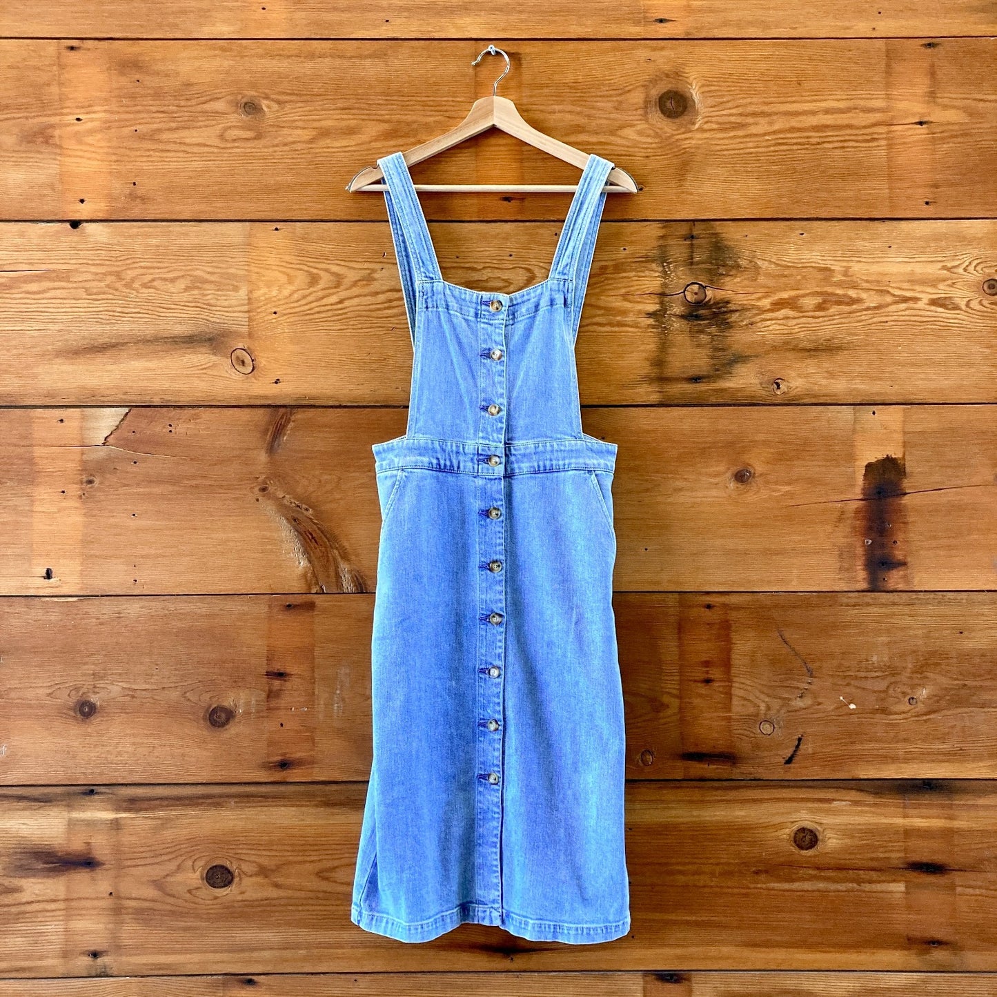 Faherty Light Wash Denim Sleeveless Button Up Jumper Dress - Size 4 - 0713AS