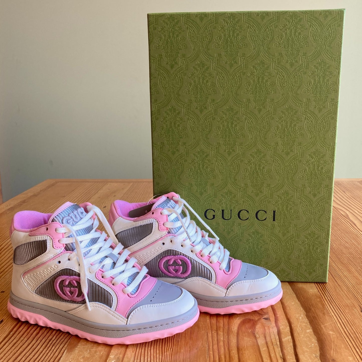 Gucci White / Pink High Top Mac80 Sneakers Shoes - Sz 34.5 / 4.5 US NIB - 0415AB