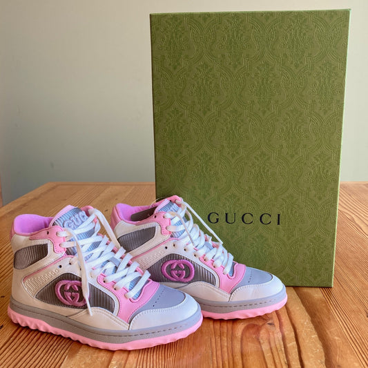 Gucci White / Pink High Top Mac80 Sneakers Shoes - Sz 34.5 / 4.5 US NIB - 0415AB