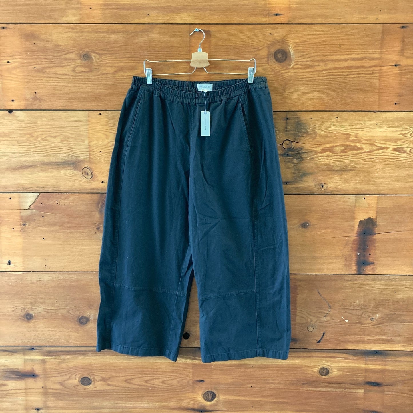 Pilcro Anthropologie $118 Black Pull On Barrel Leg Pants - Size L - NEW - 1125EA