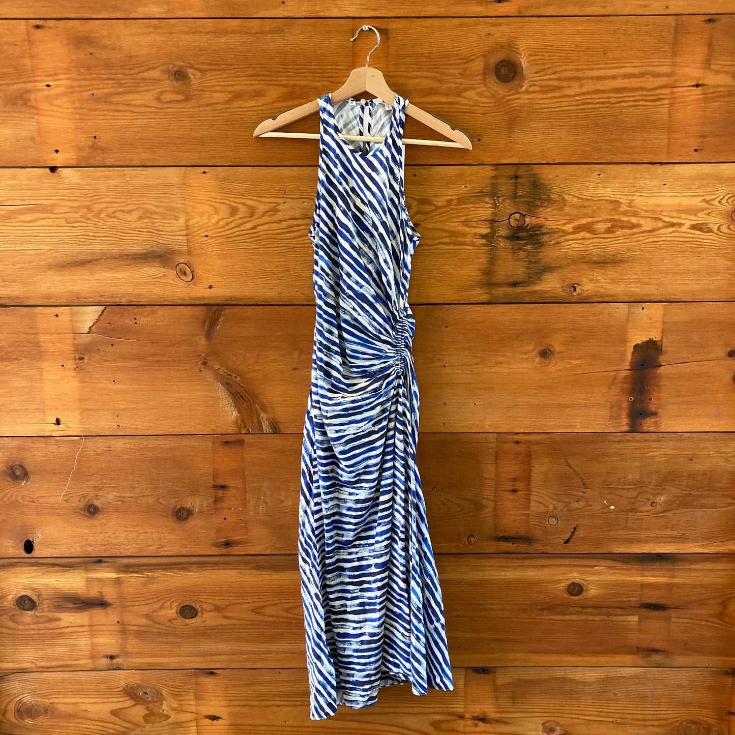 A.L.C. NEW Blue White Ruby Midi Ruched Linen Silk Dress - Size 4 - 1125KG