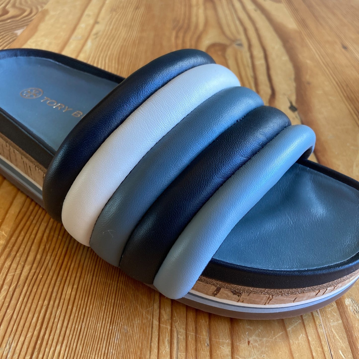 Tory Burch Blue Navy Puffer Quilted Flatform Sandals - Size 7 - 1120CB