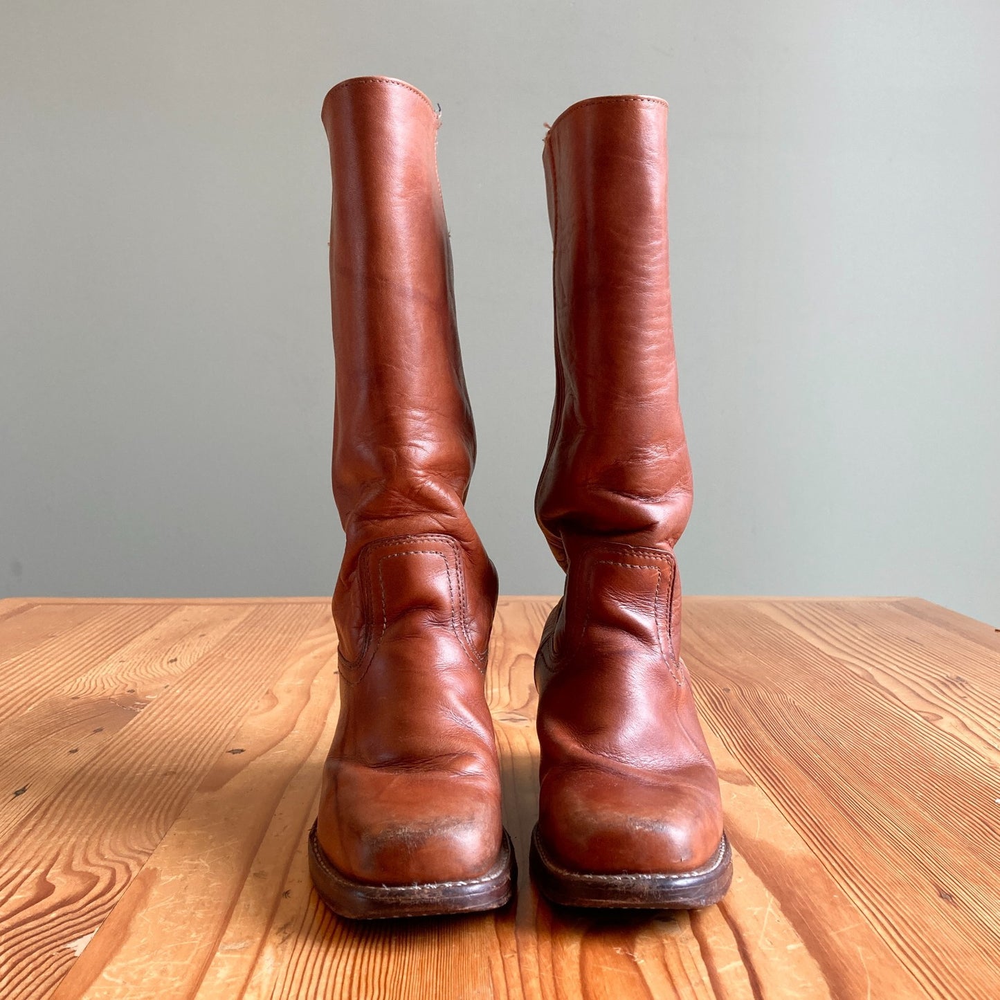 6.5 - FRYE Cognac Brown Campus 14L Tall Square Toe Womens Boots 0106KD