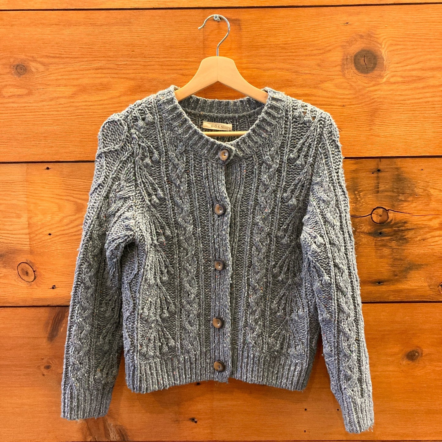 S - Doen Larkspur Blue Cableknit Button Up Wool Blend Cardigan Sweater 0606RO