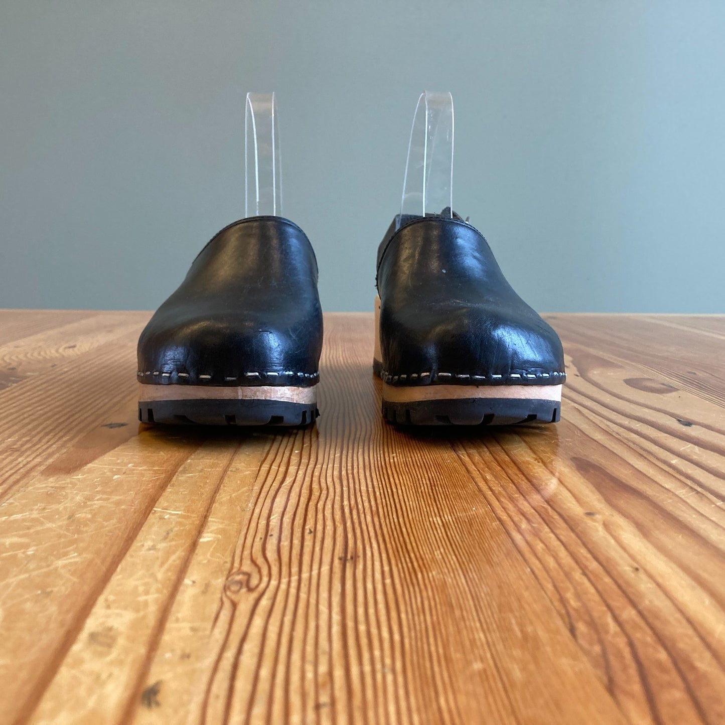 Swedish Hasbeens Black Leather Ankle Strap Clogs Shoes - Size 36 / 5.5 - 0104RM