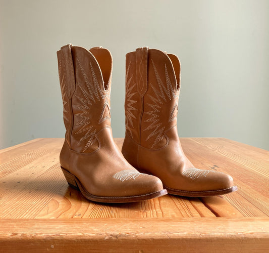 Golden Goose Tan Leather Wish Star Western Limited Series Boots - Sz 39 - 1011SC