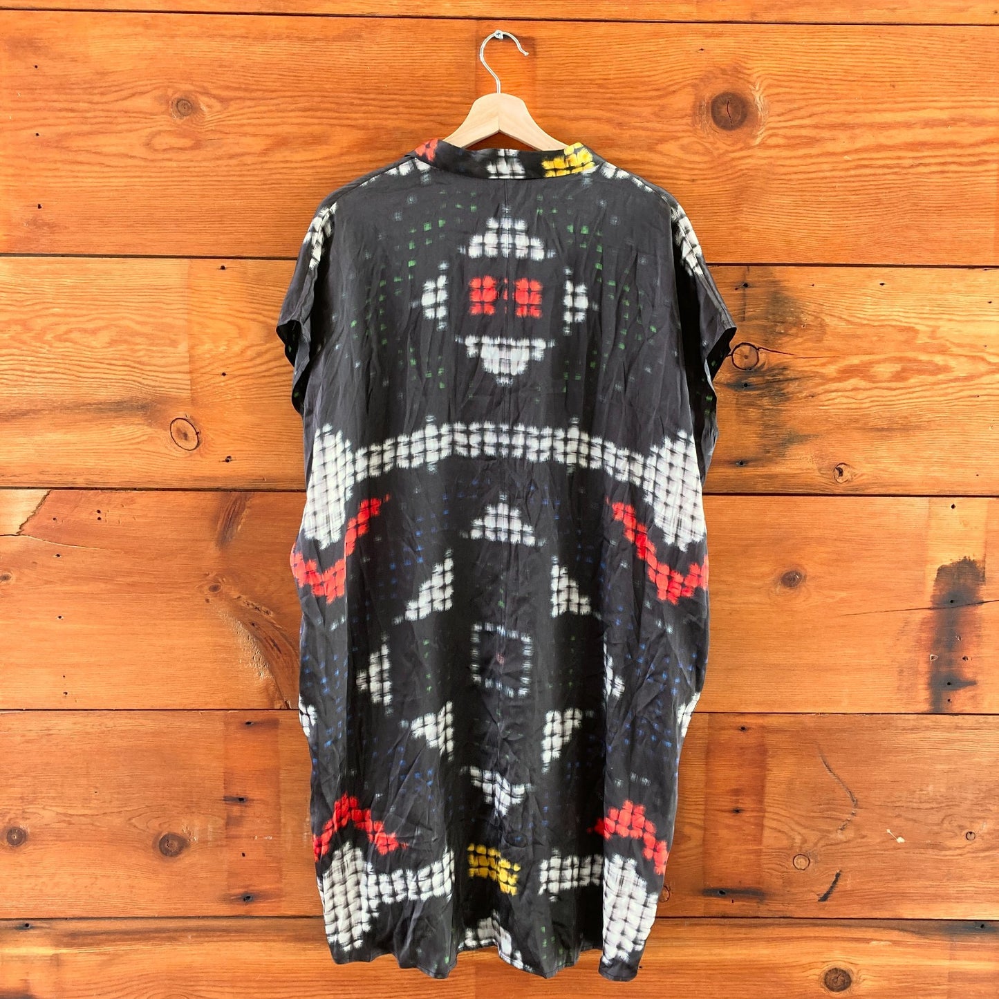 S/M - ELK the Label Black Silk Patterned Short Sleeve Shift Dress 0918SR