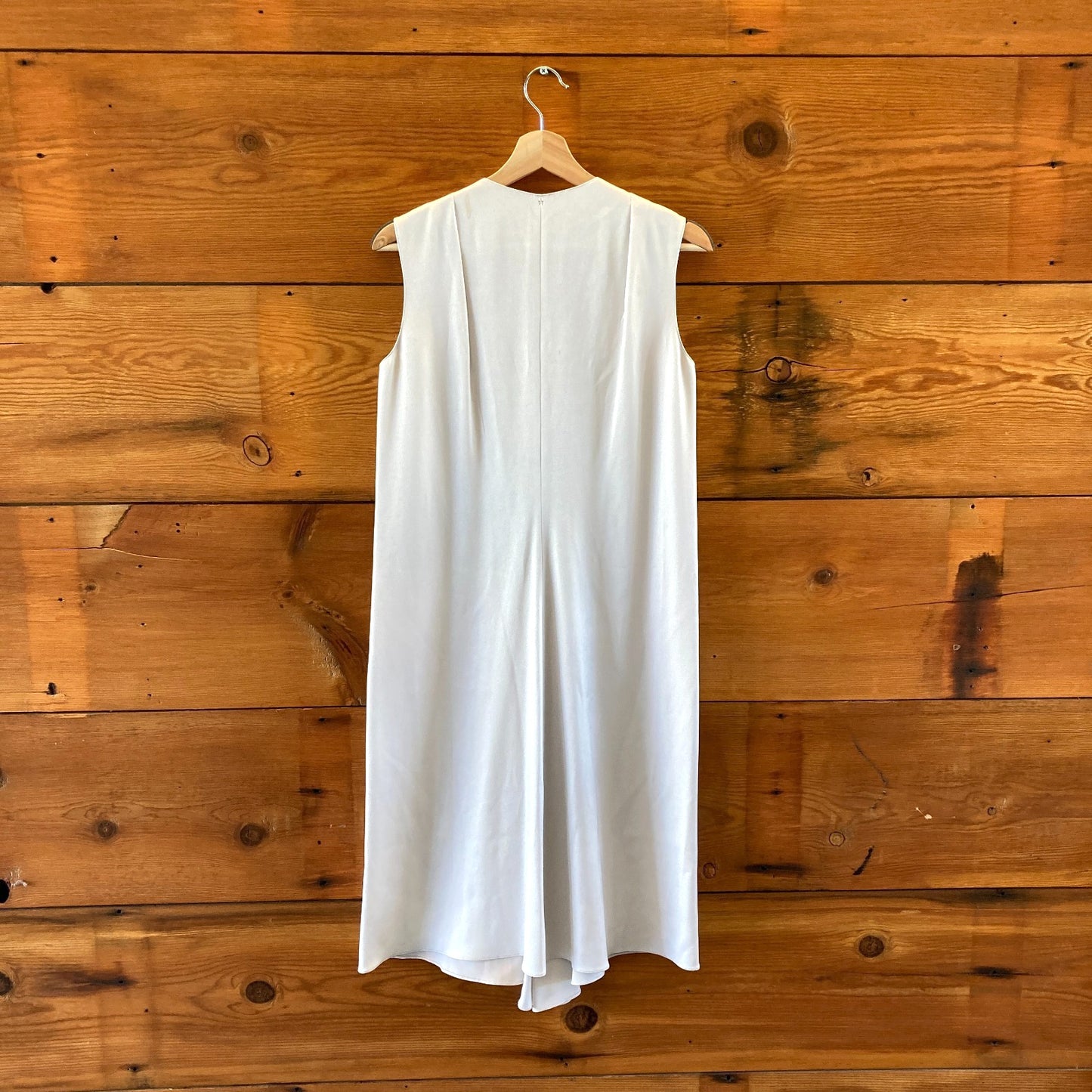 Peter Cohen Cream White Sleeveless Satin  V-Neck Midi Dress - 0508GA