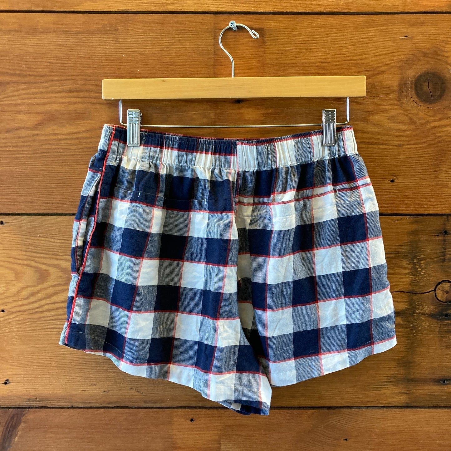 LUNYA Navy Check Flannel Pajama Shirt Shorts Pants 3 Piece Set - Size S - 0312IG