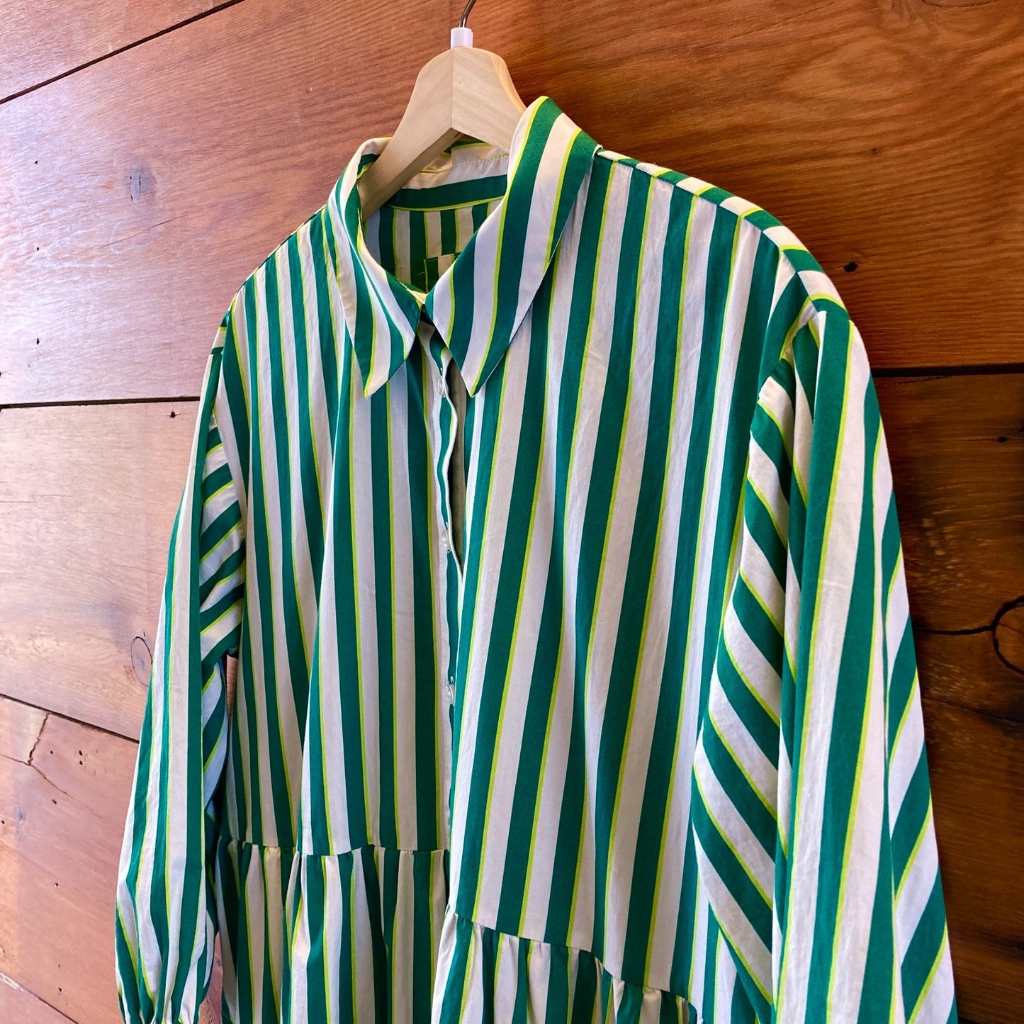 Maeve Anthropologie Green Striped Bettina Midi Length Dress - SIze L - 0206BS