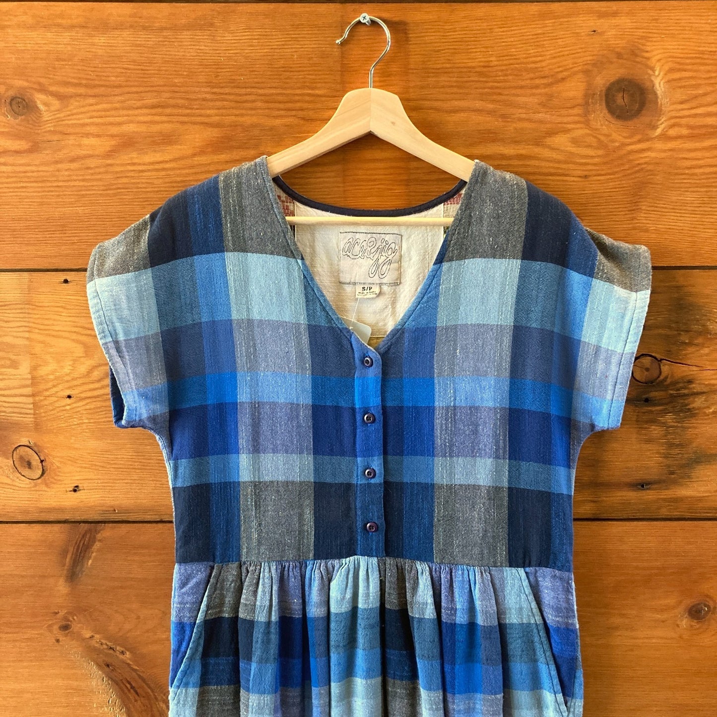 Ace & Jig Blue Plaid Short Sleeve Chelsea Shirt Dress - Size S - 0607MK