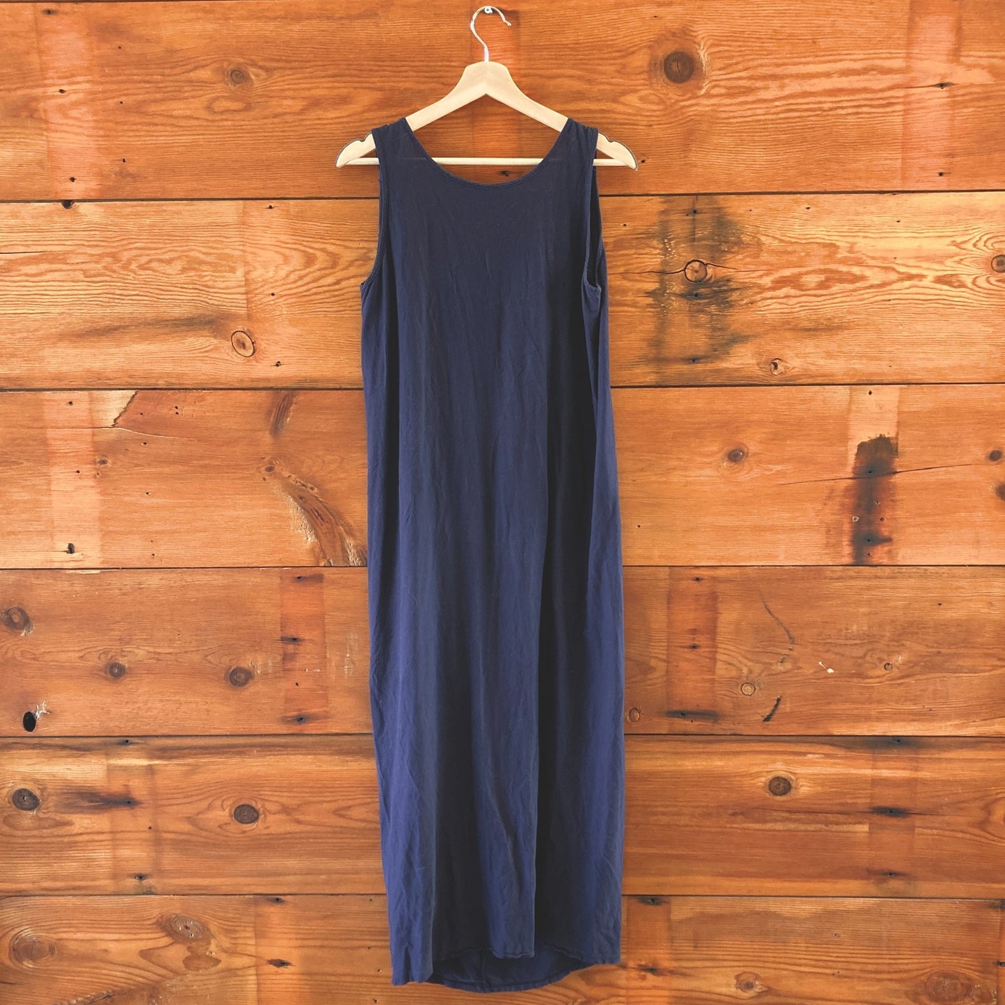 L - Black Crane 100% Cotton Black Low Back Sleeveless Maxi Dress 0416JW