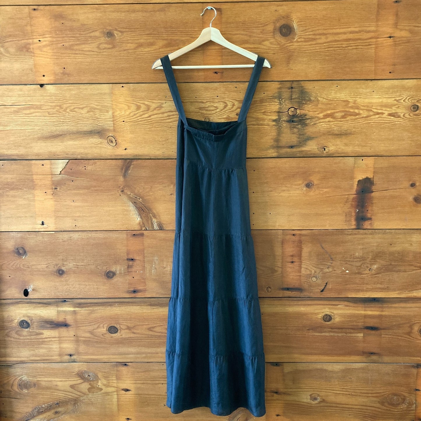 Eileen Fisher Black Sleeveless 100% Silk Tiered Maxi Dress - Size L - 0419JP
