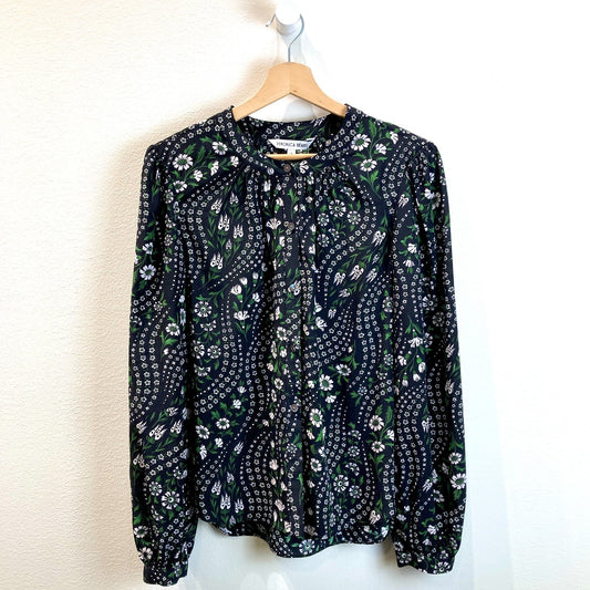 Veronica Beard Black Ashlynn Floral Printed Silk Top - Size 10 - 0930AC