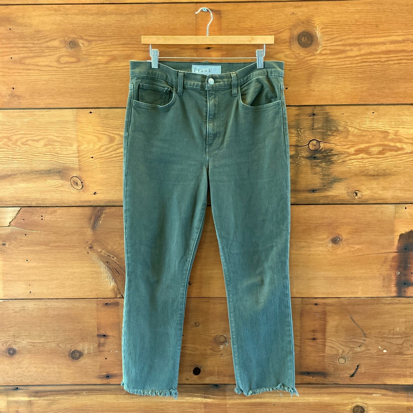 Frank & Eileen Olive Green Cork Frayed Hem Straight Leg Jeans - Size 32 - 0519SM