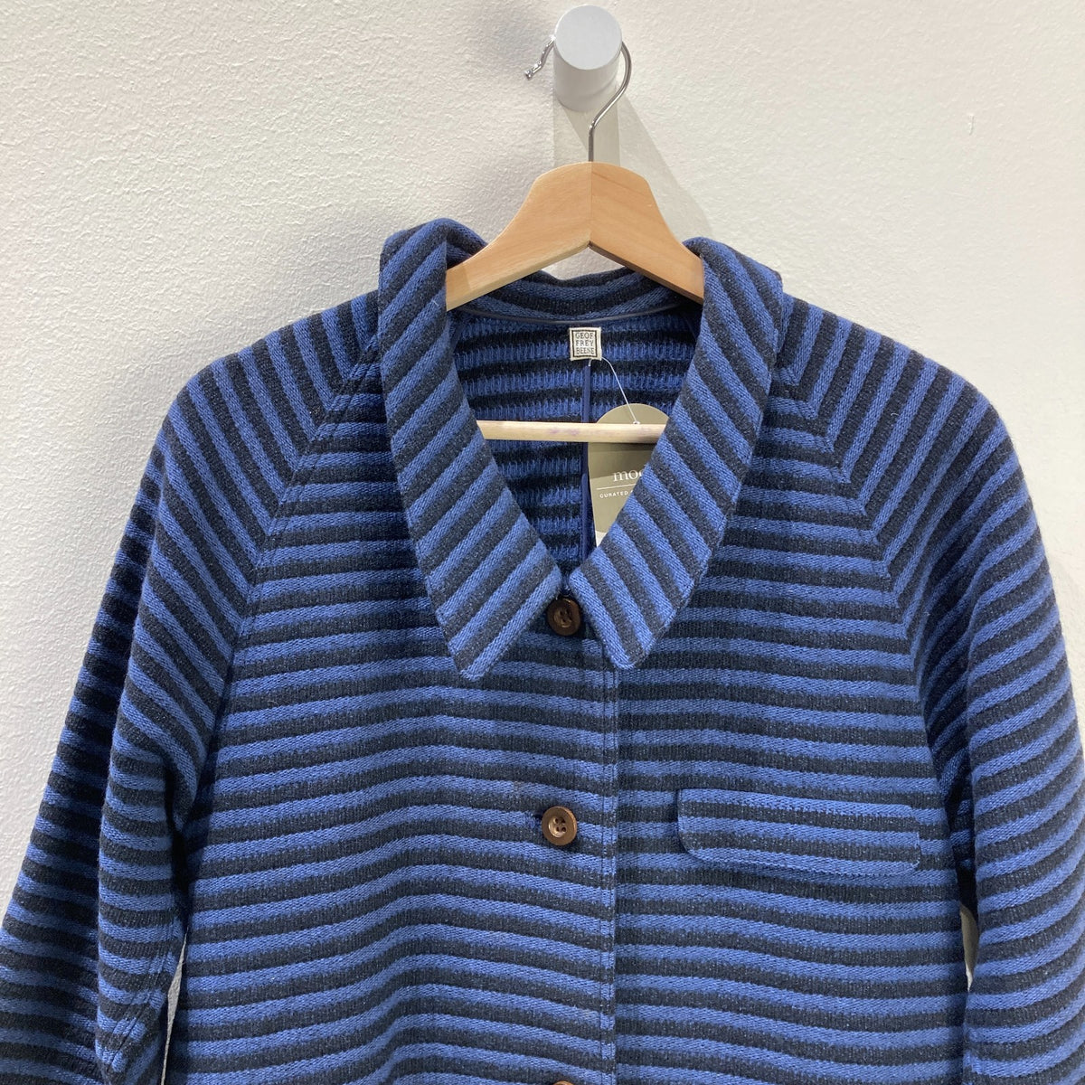 Geoffrey Beene Vintage Black Blue Striped Button Up Top Coat - S / M - 0425KN